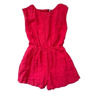 Zara | Girl’s Linen Sleeveless Shorts Romper Open Back Belted Red, Size 9
